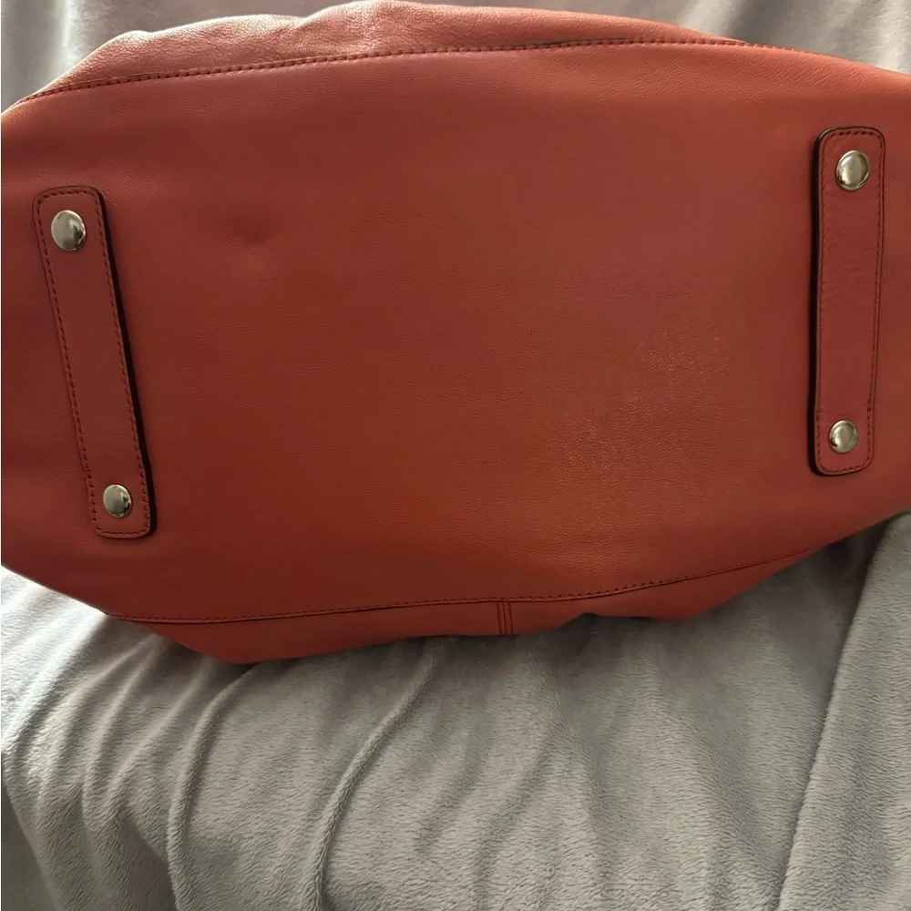 Coach 2012 Ashley Coral-Red Leather Satchel with Silver Hardware and Dust Bag - Picture 5 of 11